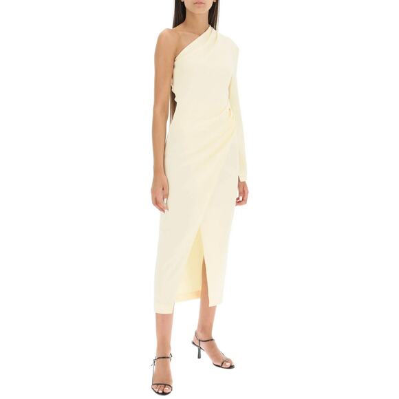 Nanushka Florence One-Shoulder Asymmetric Midi Dress in Vanilla - Picture 1 of 16